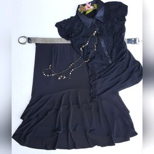 Black Layered Flowy Ruffle Skirt